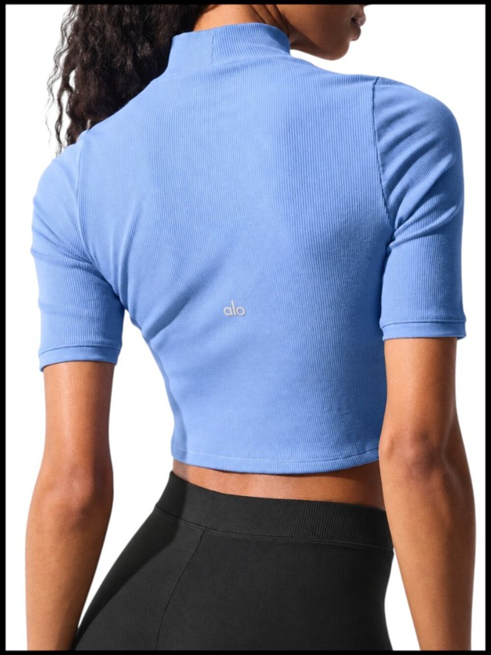 ALO Yoga Ribbed Mesh Secret Short Sleeve Mock Neck Crop Top M